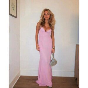 HOUSE OF CB Loren Georgette Mermaid Gown in Pink Size Medium